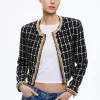 Alice and Olivia SABINA CHAIN TRIM TWEED JACKET BLACK/ECRU*CLOTHING