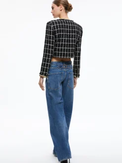 Alice and Olivia SABINA CHAIN TRIM TWEED JACKET BLACK/ECRU*CLOTHING