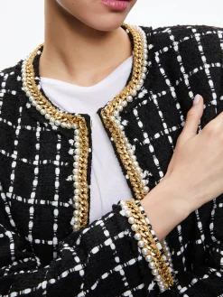 Alice and Olivia SABINA CHAIN TRIM TWEED JACKET BLACK/ECRU*CLOTHING