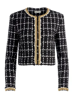 Alice and Olivia SABINA CHAIN TRIM TWEED JACKET BLACK/ECRU*CLOTHING