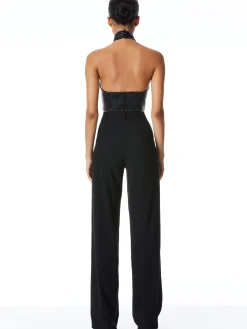 Alice and Olivia SADE VEGAN LEATHER HALTER NECK CROP TOP BLACK*CLOTHING