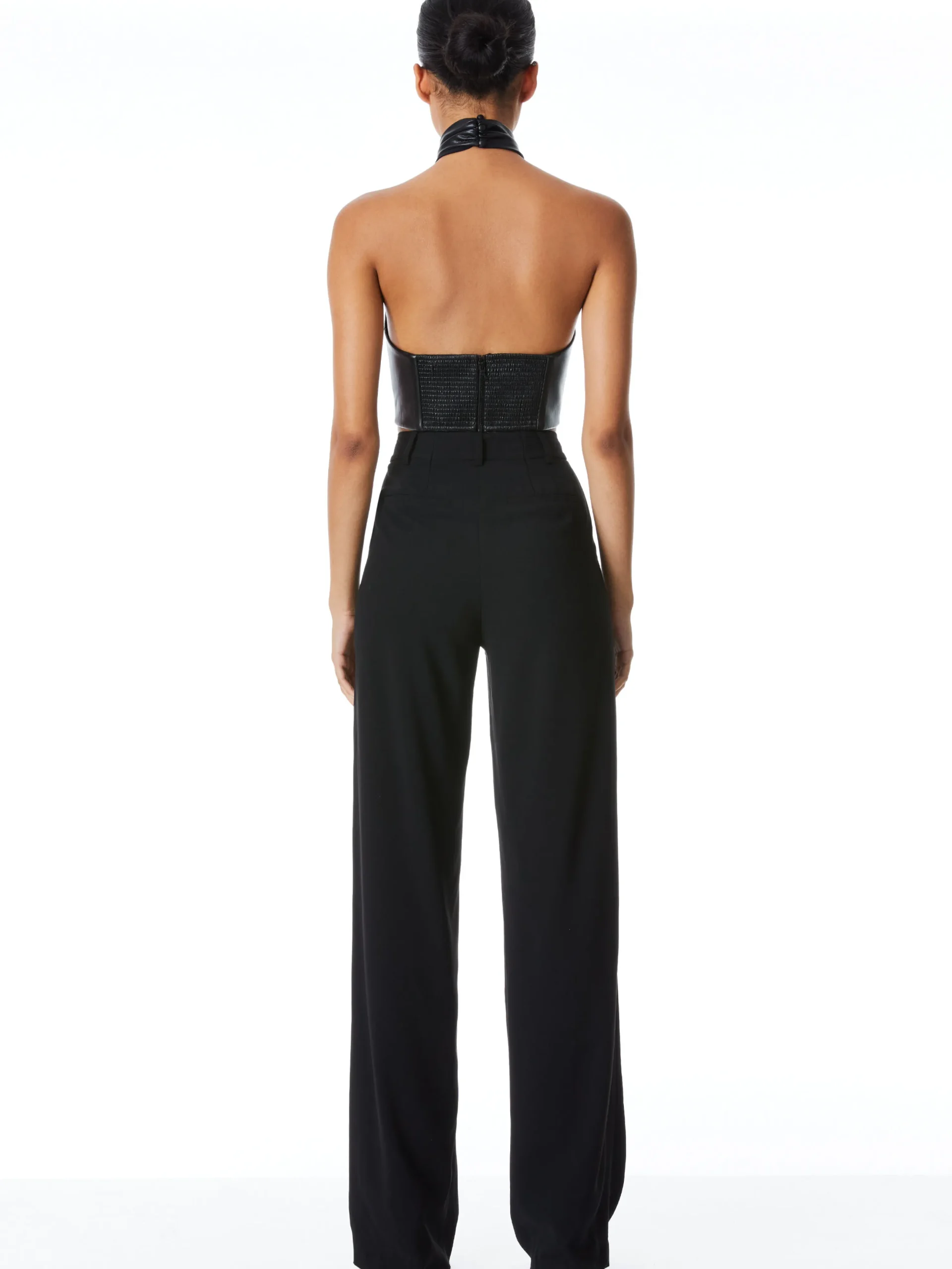 Alice and Olivia SADE VEGAN LEATHER HALTER NECK CROP TOP BLACK*CLOTHING