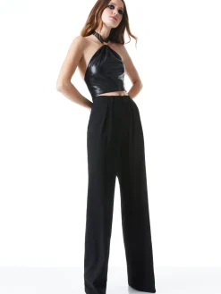 Alice and Olivia SADE VEGAN LEATHER HALTER NECK CROP TOP BLACK*CLOTHING