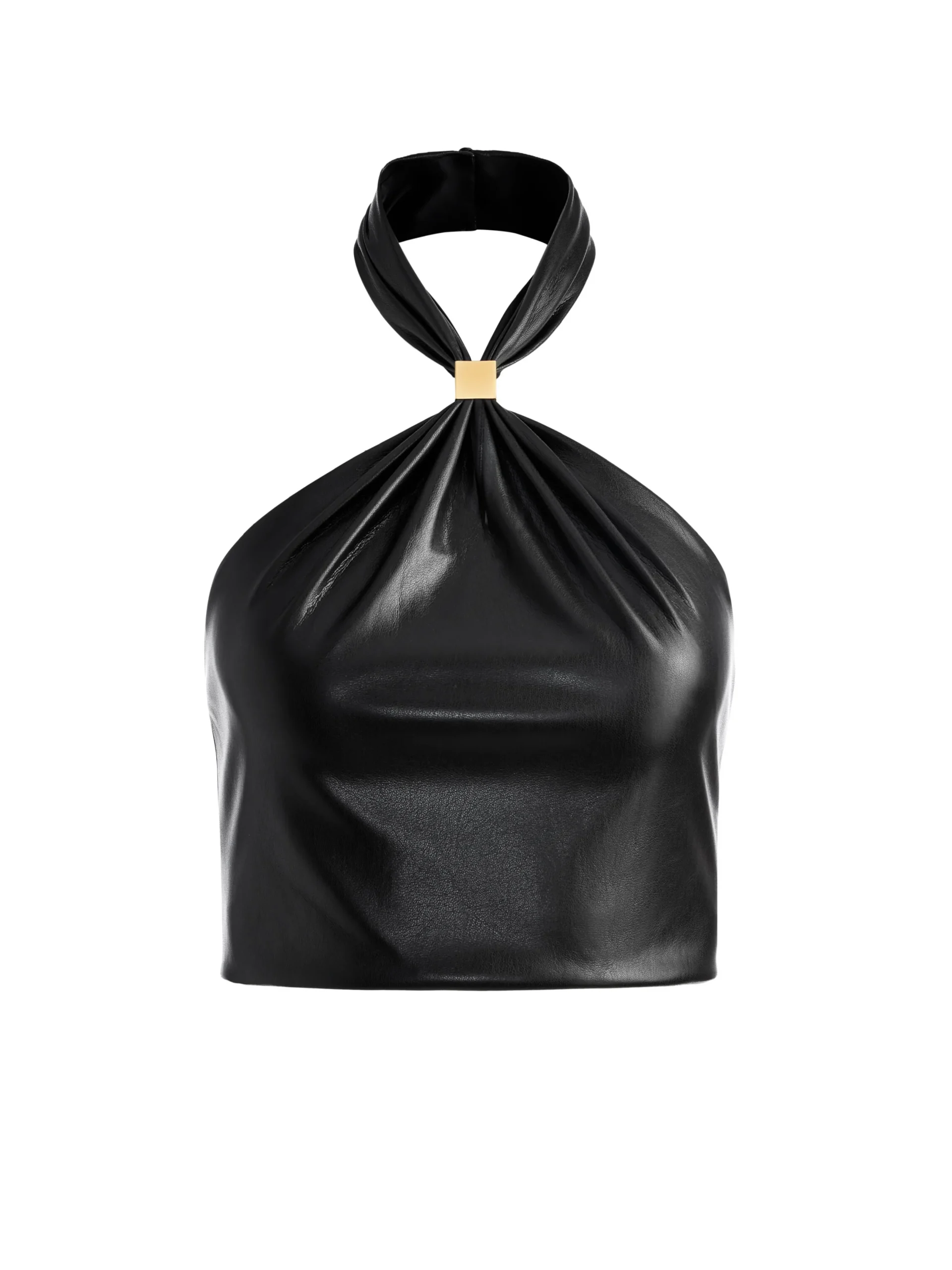 Alice and Olivia SADE VEGAN LEATHER HALTER NECK CROP TOP BLACK*CLOTHING