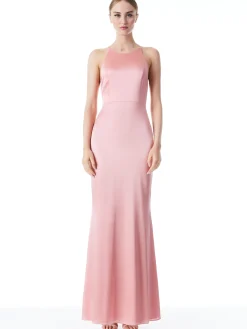 Alice and Olivia SAMIA HALTER NECK FISHTAIL GOWN ROSE*DRESSES | CLOTHING