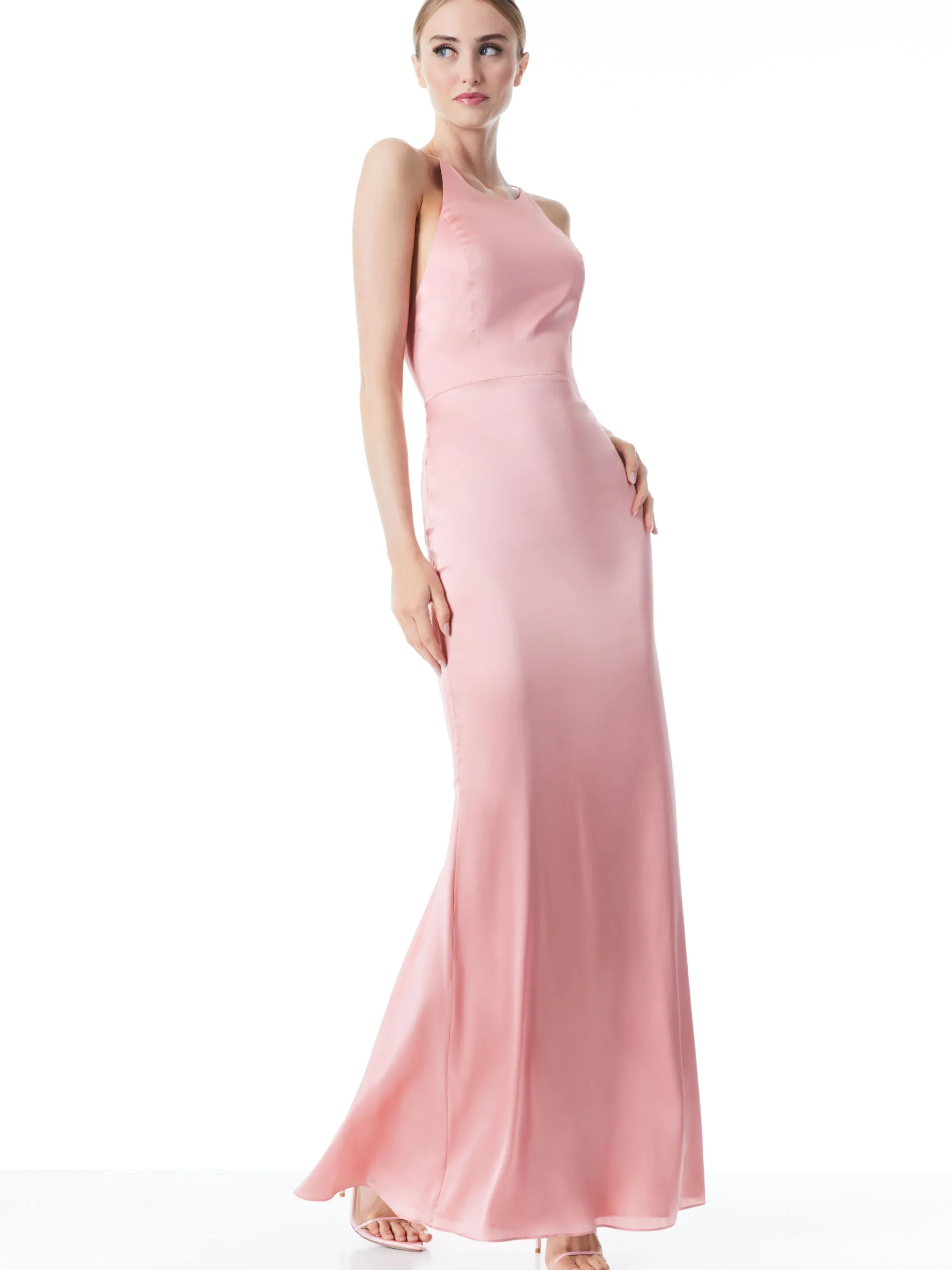 Alice and Olivia SAMIA HALTER NECK FISHTAIL GOWN ROSE*DRESSES | CLOTHING