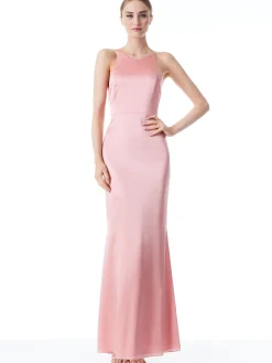 Alice and Olivia SAMIA HALTER NECK FISHTAIL GOWN ROSE*DRESSES | CLOTHING