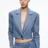 Alice and Olivia SHAN CROPPED CHAMBRAY BLAZER DARK CHAMBRAY*CLOTHING