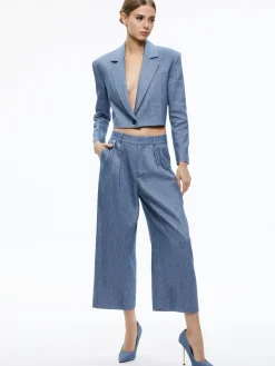 Alice and Olivia SHAN CROPPED CHAMBRAY BLAZER DARK CHAMBRAY*CLOTHING