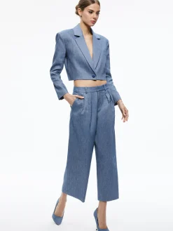 Alice and Olivia SHAN CROPPED CHAMBRAY BLAZER DARK CHAMBRAY*CLOTHING