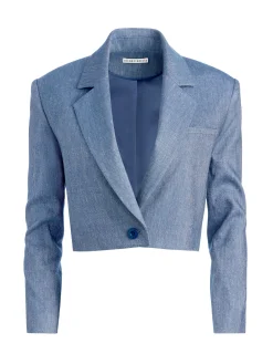 Alice and Olivia SHAN CROPPED CHAMBRAY BLAZER DARK CHAMBRAY*CLOTHING