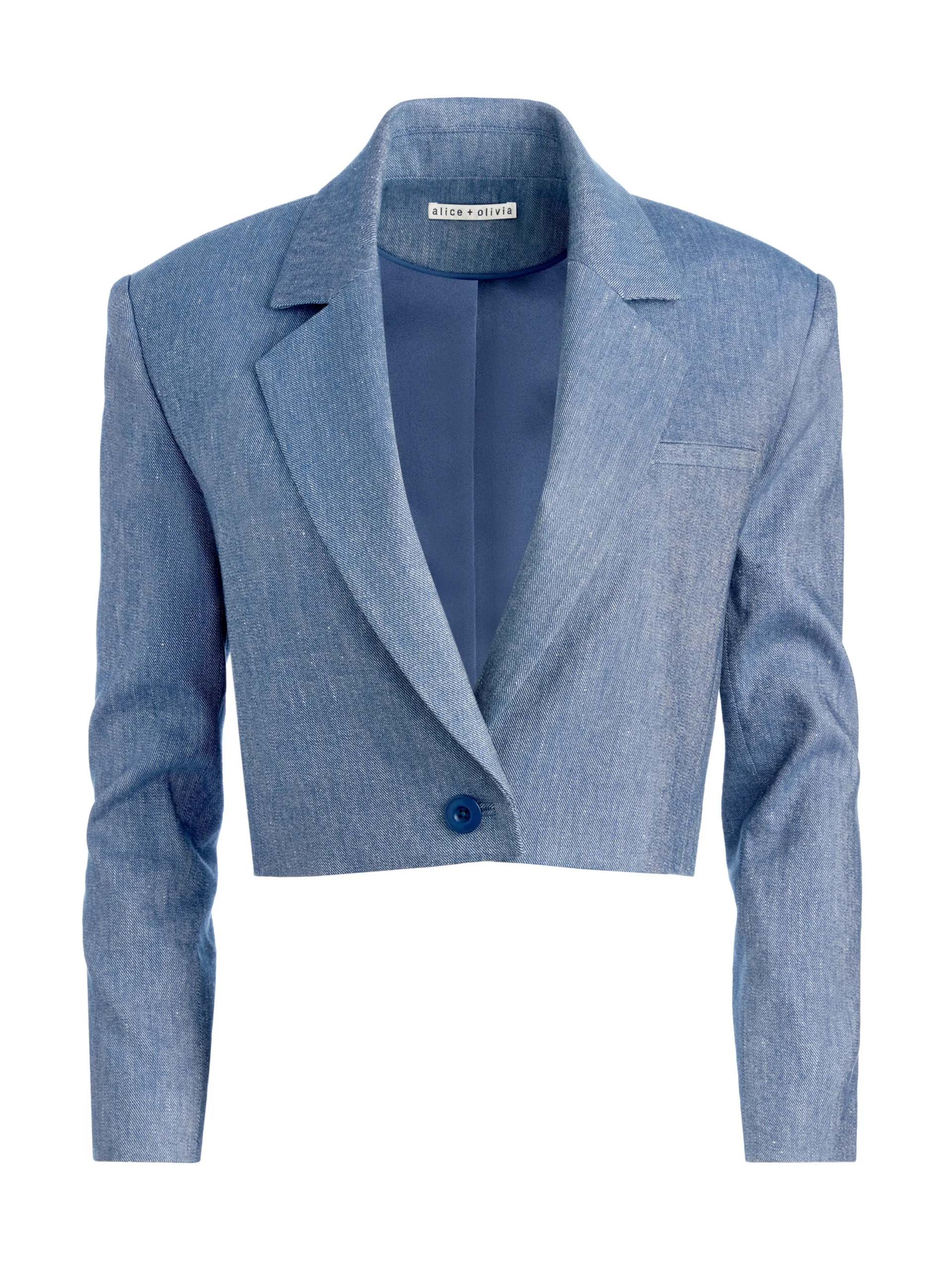 Alice and Olivia SHAN CROPPED CHAMBRAY BLAZER DARK CHAMBRAY*CLOTHING