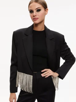 Alice and Olivia SHAN CRYSTAL FRINGE BLAZER BLACK*CLOTHING