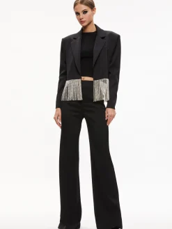 Alice and Olivia SHAN CRYSTAL FRINGE BLAZER BLACK*CLOTHING