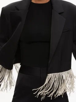 Alice and Olivia SHAN CRYSTAL FRINGE BLAZER BLACK*CLOTHING