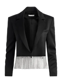 Alice and Olivia SHAN CRYSTAL FRINGE BLAZER BLACK*CLOTHING