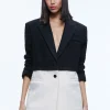 Alice and Olivia SHAN OVERSIZED TWO-FER BLAZER BLACK/ECRU*CLOTHING