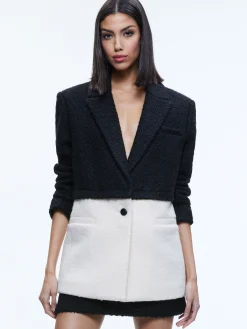 Alice and Olivia SHAN OVERSIZED TWO-FER BLAZER BLACK/ECRU*CLOTHING