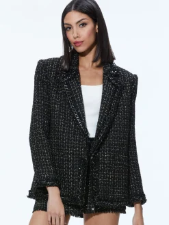Alice and Olivia SHAN TWEED CHAIN TRIM BLAZER BLACK/GOLD*CLOTHING | CLOTHING