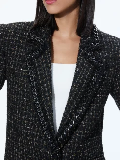 Alice and Olivia SHAN TWEED CHAIN TRIM BLAZER BLACK/GOLD*CLOTHING | CLOTHING