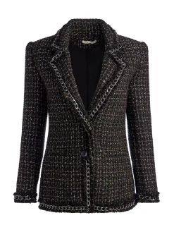 Alice and Olivia SHAN TWEED CHAIN TRIM BLAZER BLACK/GOLD*CLOTHING | CLOTHING
