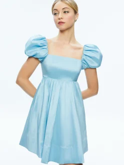 Alice and Olivia SHARILYN BUBBLE SLEEVE TIE BACK MINI DRESS ICE*DRESSES | CLOTHING