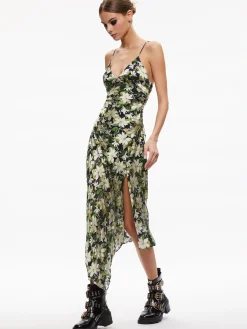 Alice and Olivia SHAWNA ASYMMETRICAL SLIP DRES MOONLIGHT FLORAL*DRESSES | DRESSES | CLOTHING
