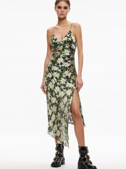 Alice and Olivia SHAWNA ASYMMETRICAL SLIP DRES MOONLIGHT FLORAL*DRESSES | DRESSES | CLOTHING