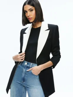 Alice and Olivia SILVIE FITTED BLAZER BLACK/ECRU*CLOTHING | CLOTHING