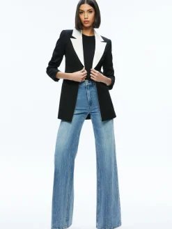 Alice and Olivia SILVIE FITTED BLAZER BLACK/ECRU*CLOTHING | CLOTHING