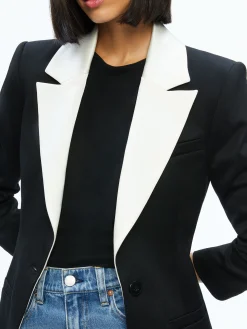 Alice and Olivia SILVIE FITTED BLAZER BLACK/ECRU*CLOTHING | CLOTHING