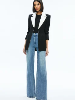 Alice and Olivia SILVIE FITTED BLAZER BLACK/ECRU*CLOTHING | CLOTHING