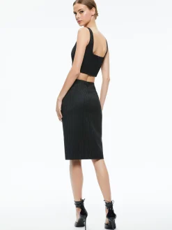 Alice and Olivia SIOBHAN FRONT WRAP MIDI SKIRT BLACK PINSTRIPE*FEATURED SHOPS | CLOTHING | CLOTHING
