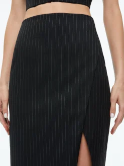 Alice and Olivia SIOBHAN FRONT WRAP MIDI SKIRT BLACK PINSTRIPE*FEATURED SHOPS | CLOTHING | CLOTHING