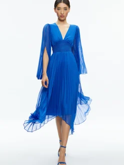 Alice and Olivia SION SUNBURST PLEATED MAXI DRESS SAPPHIRE*DRESSES | CLOTHING