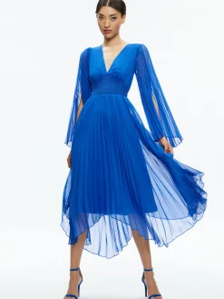 Alice and Olivia SION SUNBURST PLEATED MAXI DRESS SAPPHIRE*DRESSES | CLOTHING