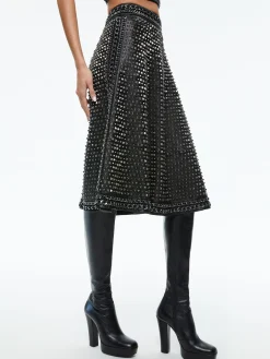 Alice and Olivia SOSIE STUDDED LEATHER MIDI SKIRT BLACK*CLOTHING