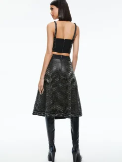 Alice and Olivia SOSIE STUDDED LEATHER MIDI SKIRT BLACK*CLOTHING