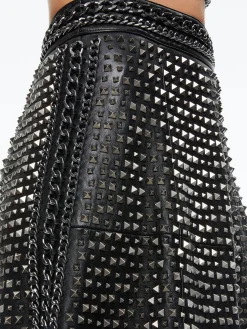 Alice and Olivia SOSIE STUDDED LEATHER MIDI SKIRT BLACK*CLOTHING