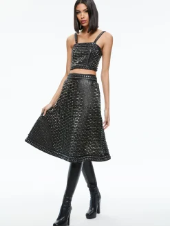 Alice and Olivia SOSIE STUDDED LEATHER MIDI SKIRT BLACK*CLOTHING