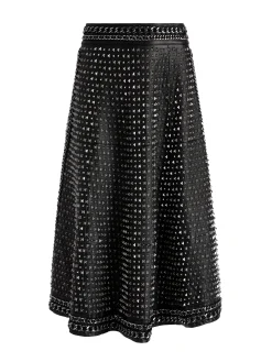Alice and Olivia SOSIE STUDDED LEATHER MIDI SKIRT BLACK*CLOTHING