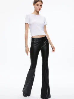 Alice and Olivia STACEY VEGAN LEATHER BELL BOTTOM BLACK*FEATURED SHOPS | CLOTHING