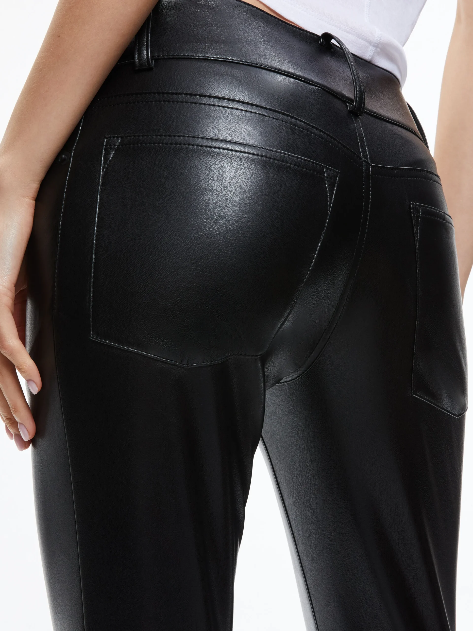 Alice and Olivia STACEY VEGAN LEATHER BELL BOTTOM BLACK*FEATURED SHOPS | CLOTHING