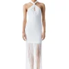 Alice and Olivia STEPH TWIST NECK FRINGE DRESS OFF WHITE*DRESSES | CLOTHING