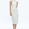 Alice and Olivia SUELLEN TWIST NECK HALTER MIDI DRESS ECRU*DRESSES | DRESSES | CLOTHING