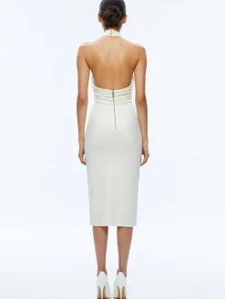 Alice and Olivia SUELLEN TWIST NECK HALTER MIDI DRESS ECRU*DRESSES | DRESSES | CLOTHING