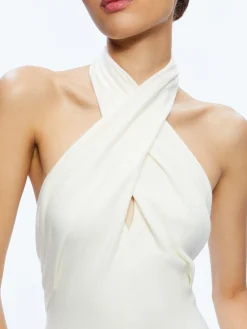 Alice and Olivia SUELLEN TWIST NECK HALTER MIDI DRESS ECRU*DRESSES | DRESSES | CLOTHING