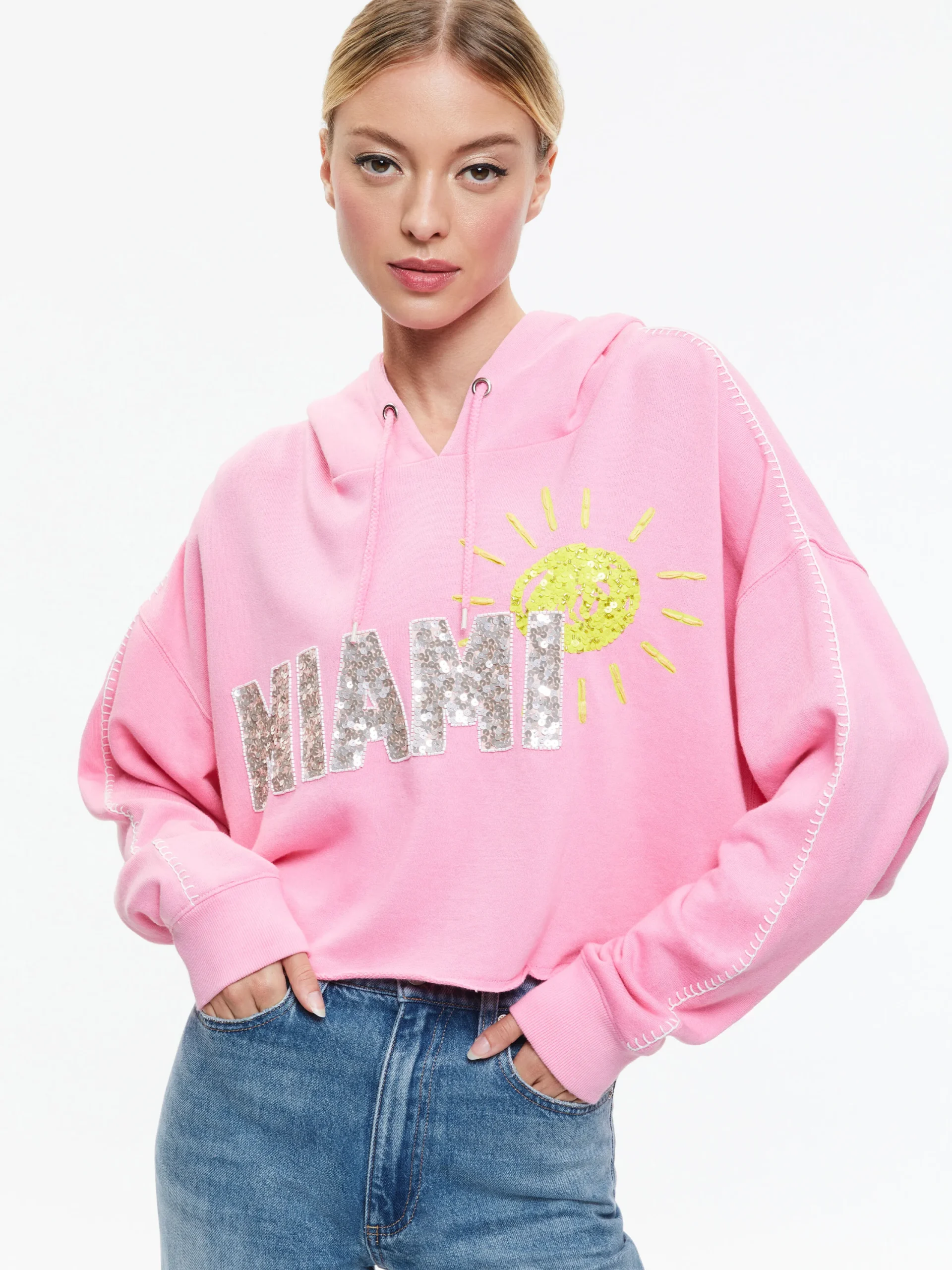 Alice and Olivia SUNNY BOXY CROPPED HOODIE BALLET SLIPPER*CLOTHING | CLOTHING