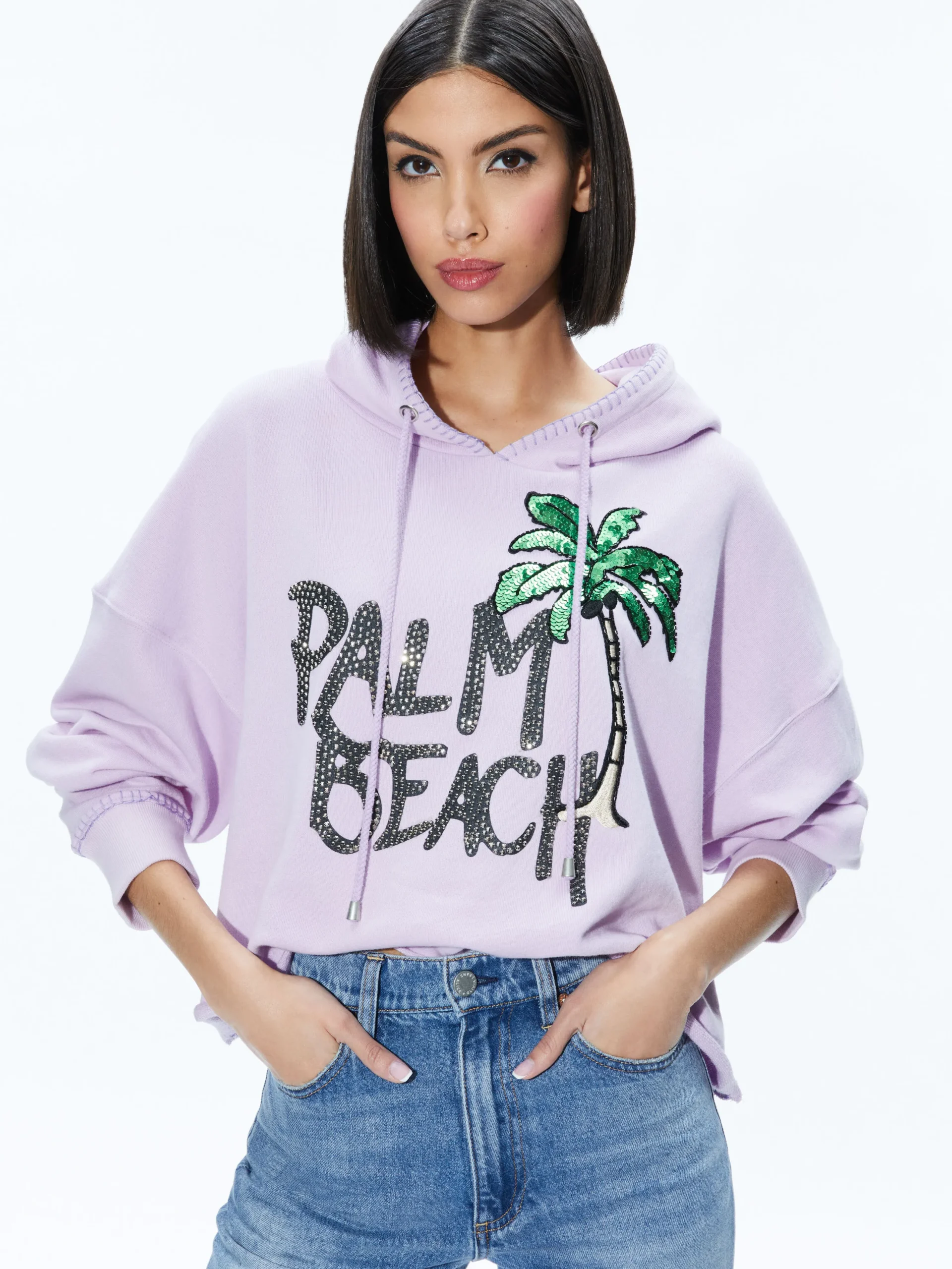 Alice and Olivia SUNNY BOXY CROPPED HOODIE LAVENDER*CLOTHING | CLOTHING