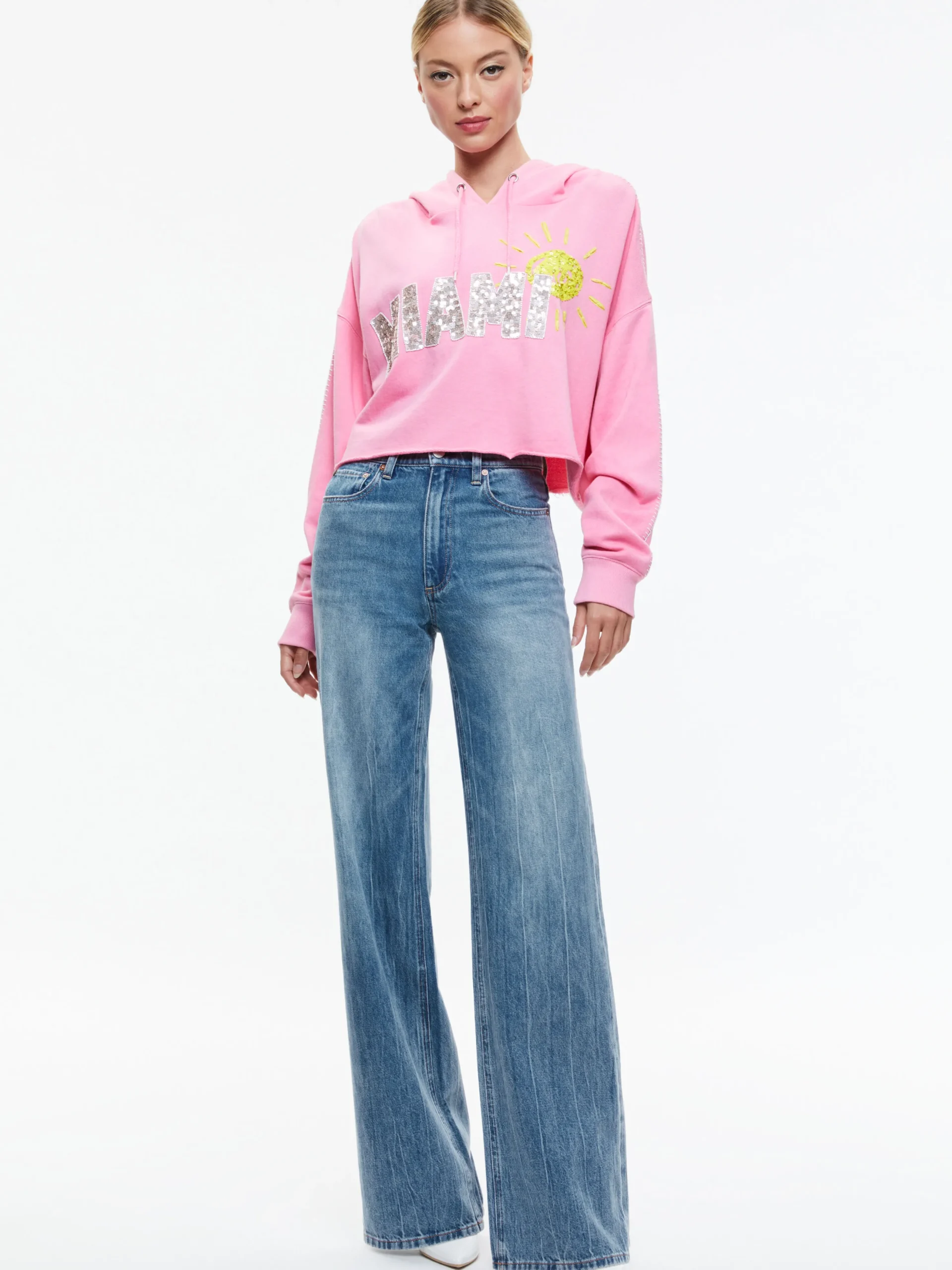 Alice and Olivia SUNNY BOXY CROPPED HOODIE BALLET SLIPPER*CLOTHING | CLOTHING